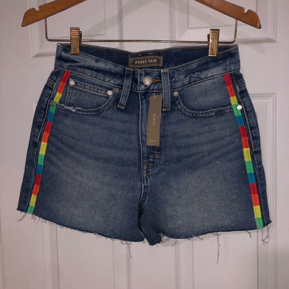 Point Sur jcrew high waisted embroidered rainbow sided size 25 *NWT*